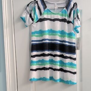 Lulu-B Blue and Green Striped Short Sleeve Tee